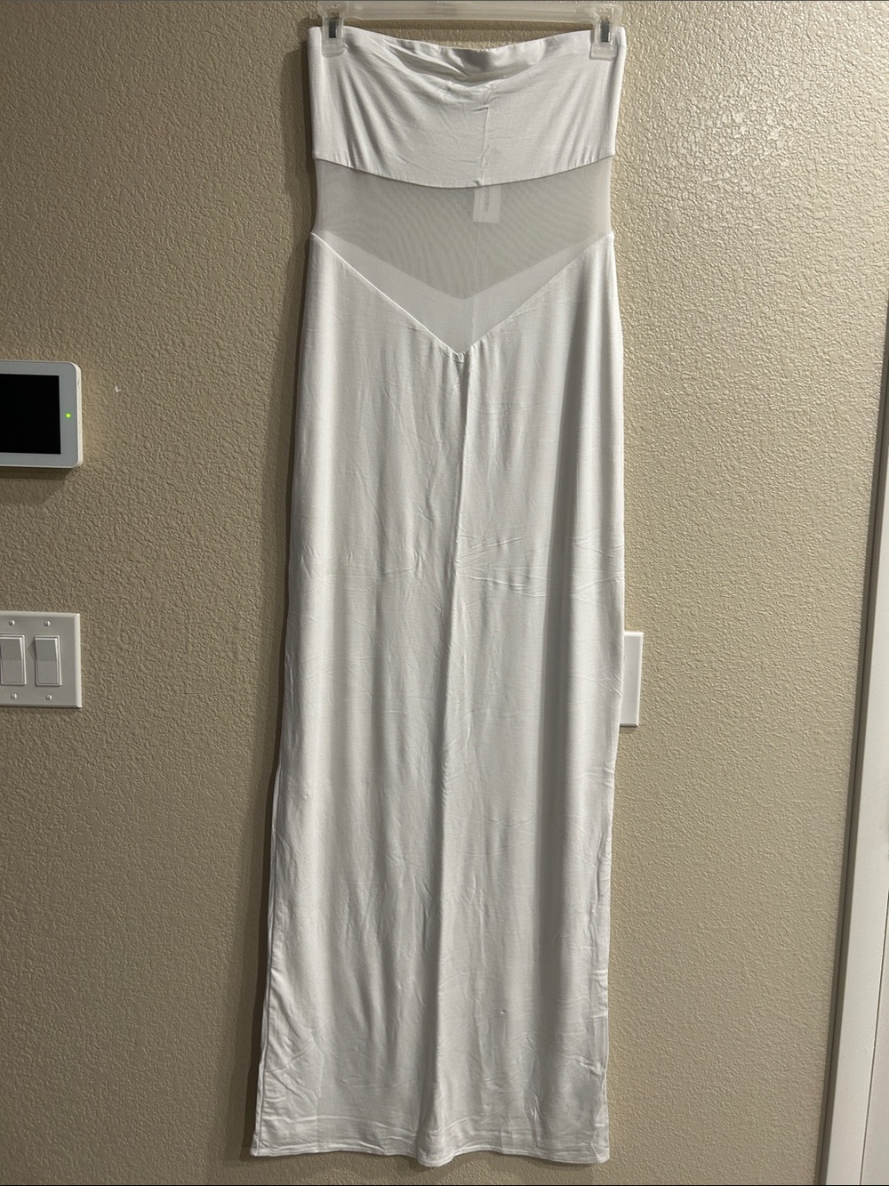 naked wardrobe White Strapless Maxi Gown with Sheer Waist Accent size XI 12-14